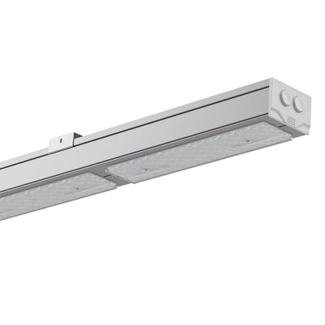 Industriarmatur i modern design med led dioder. Armaturen är avlång, kvadratisk och enkel i sin form. Armatur som passar i fler olika miljöer och för olika ändamål. 